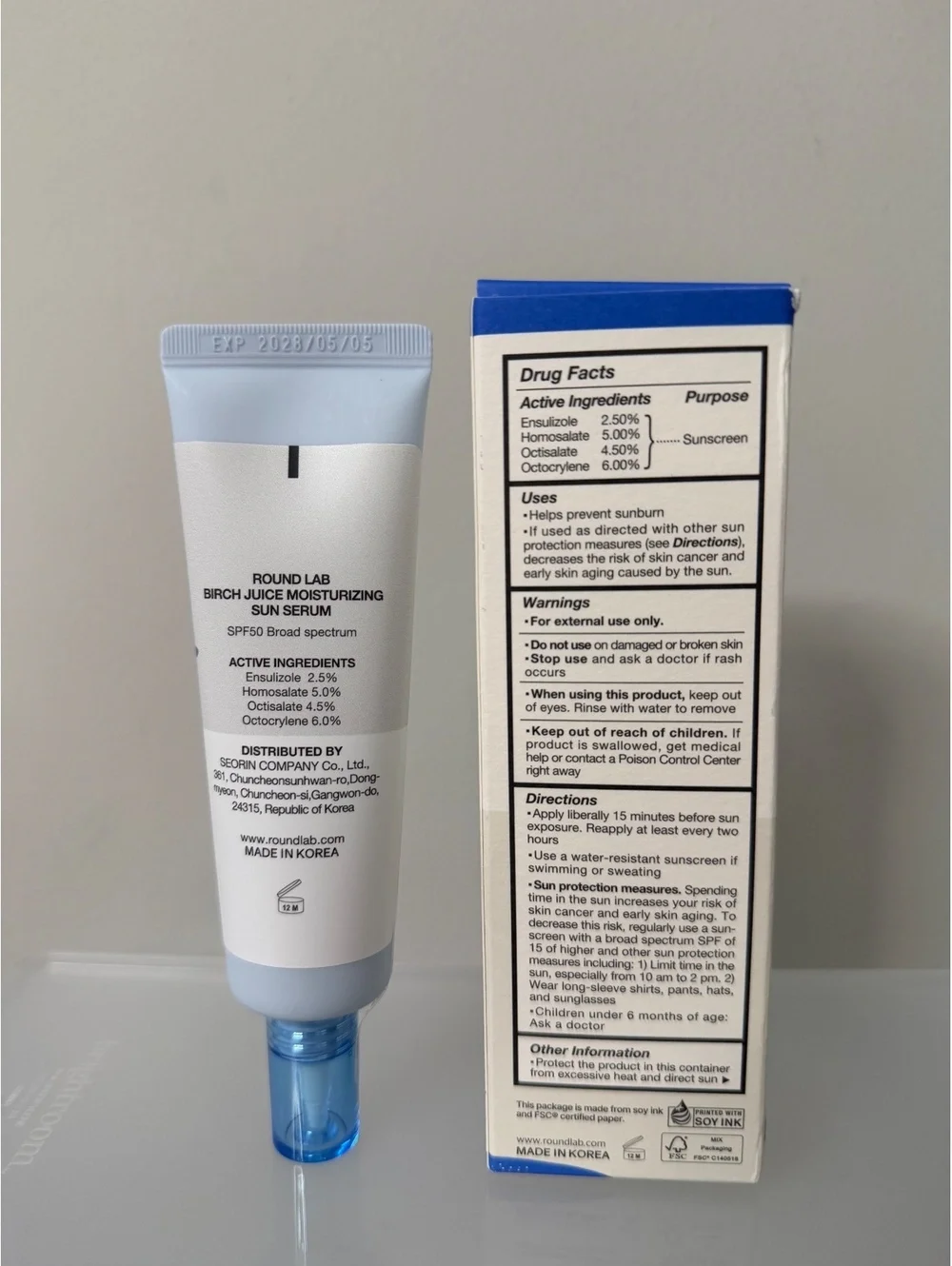 Round Lab Birch Juice Moisturizing Sun Serum SPF 50 Exp date: 05/28